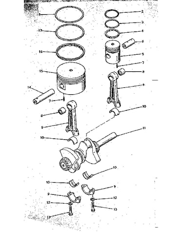 Connecting rod, piston and crankshaft assembly detail