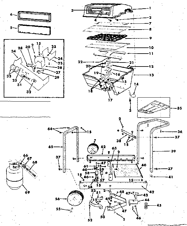 Grill, burner section & cart section