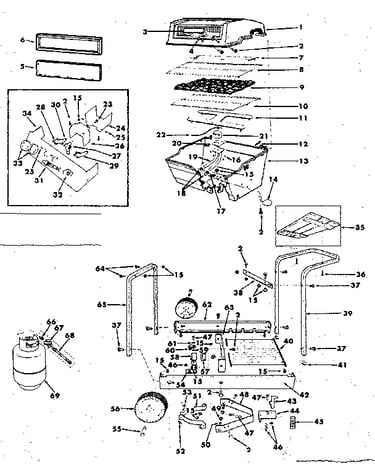 Grill, burner section & cart section
