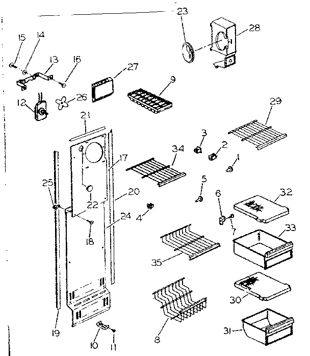 Shelving, supports and air handling parts