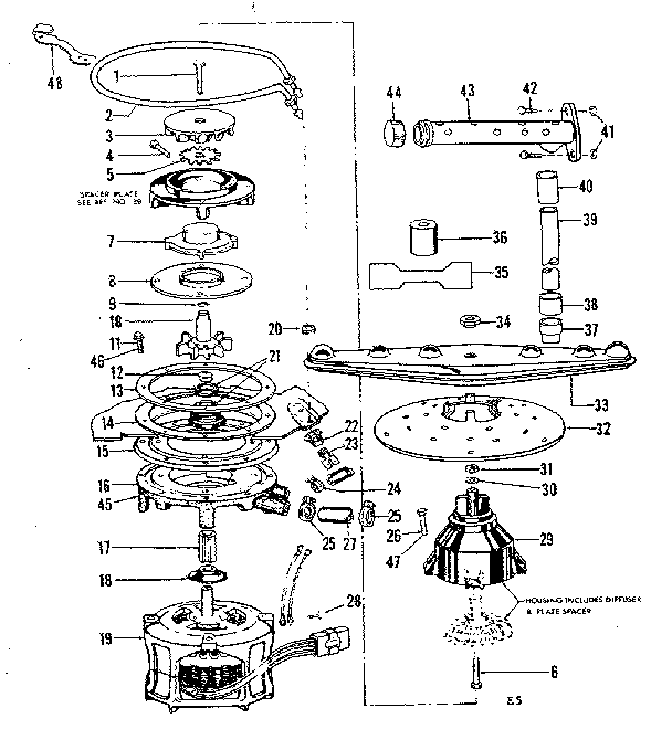 Motor, heater, and spray arm