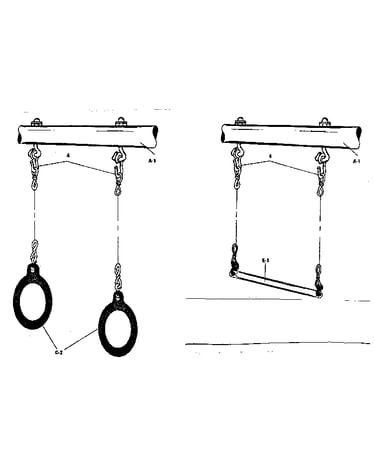 Gym ring assembly trapeze assembly