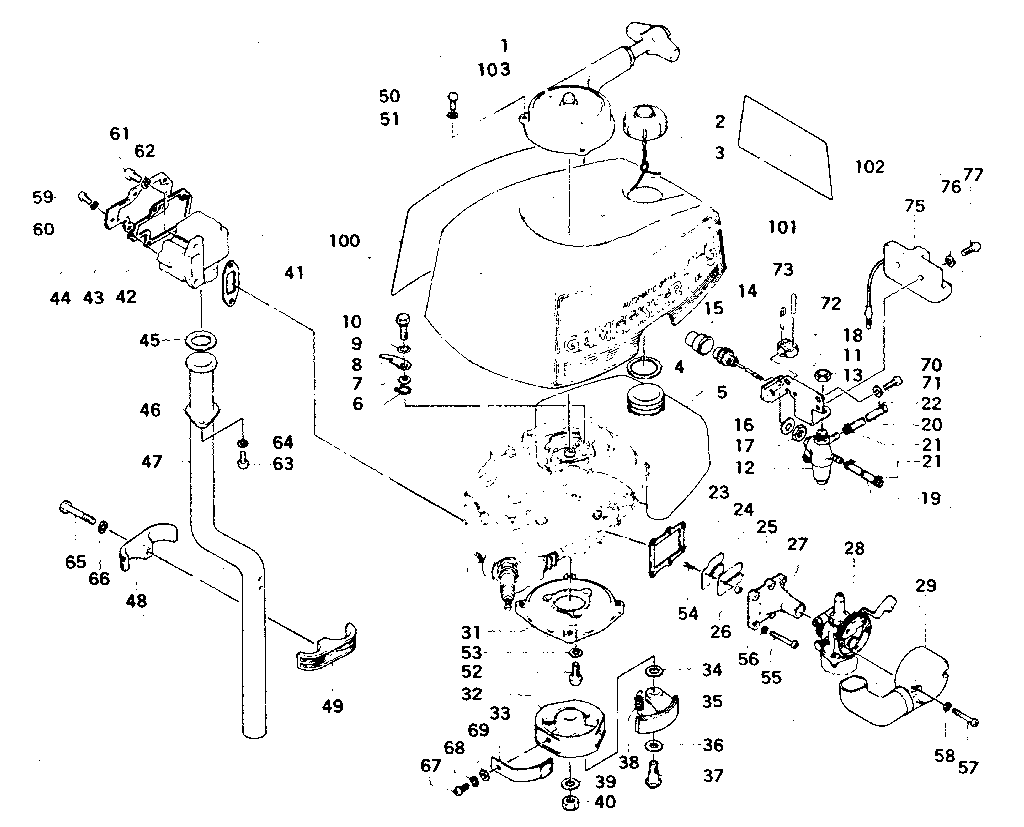 Tank, clutch & muffler