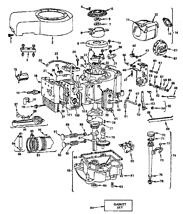 Cylinder, crankshaft & engine base group