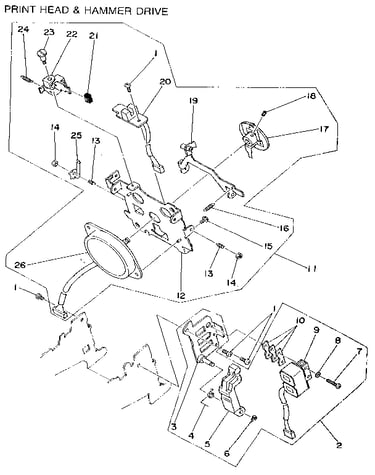 Print head, hammer drive and wheel set mechanism