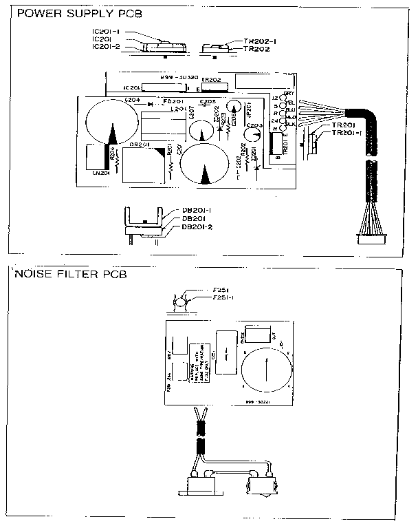 Power supply, power supply pcb and noise filter pcb