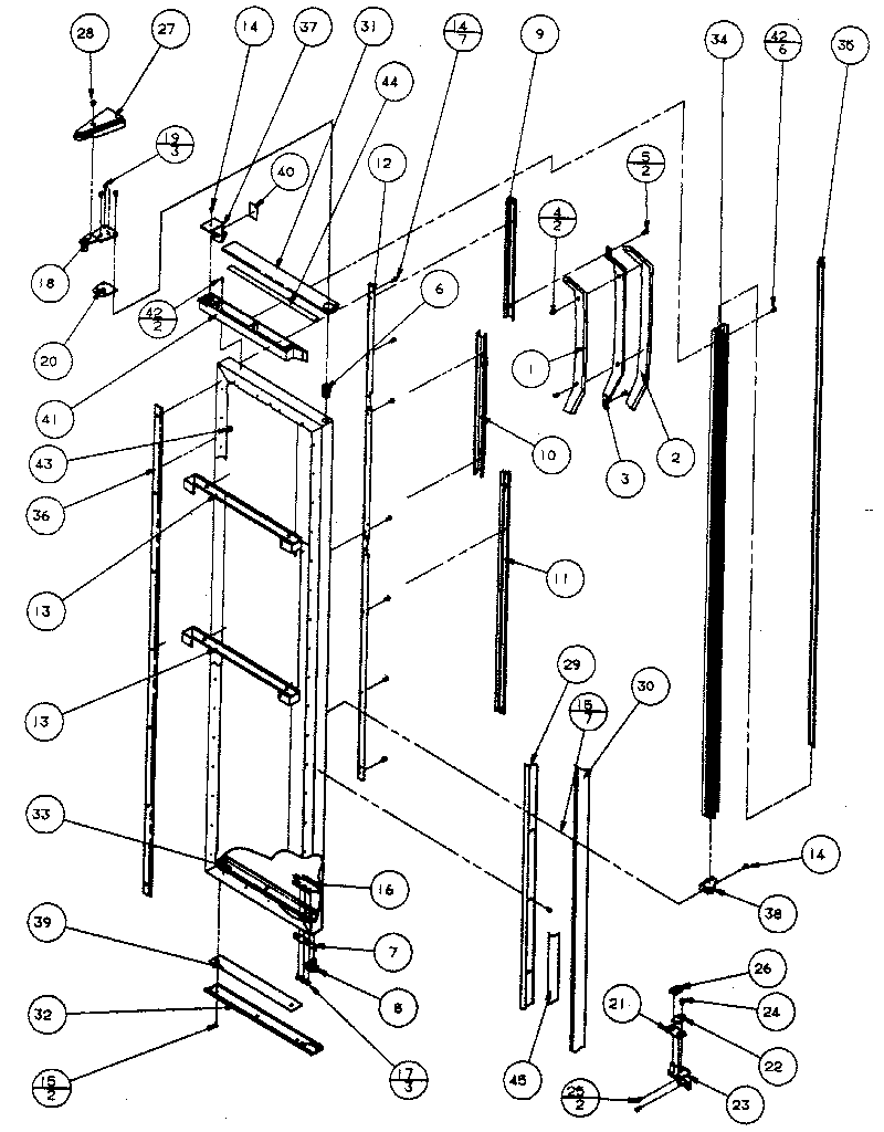 Freezer door, hinge, and trim parts