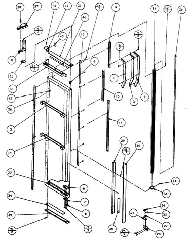 Freezer door, hinge, and trim parts
