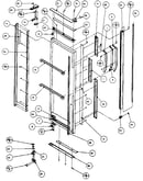 Refrigerator door, hinge, and trim parts