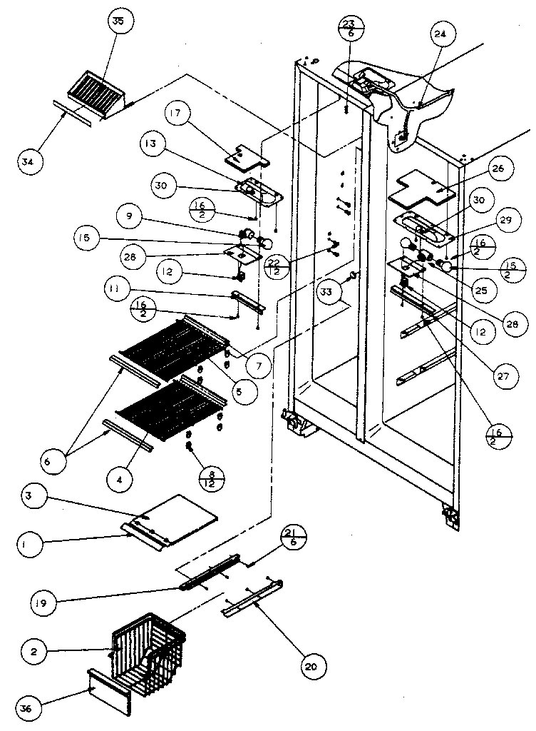 Freezer shelving and refrigerator light