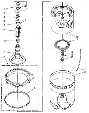 Agitator, basket and tub