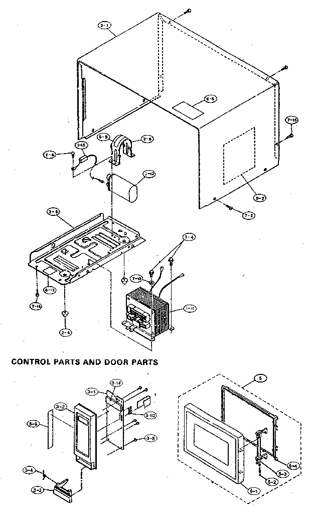 Cabinet, control parts and door