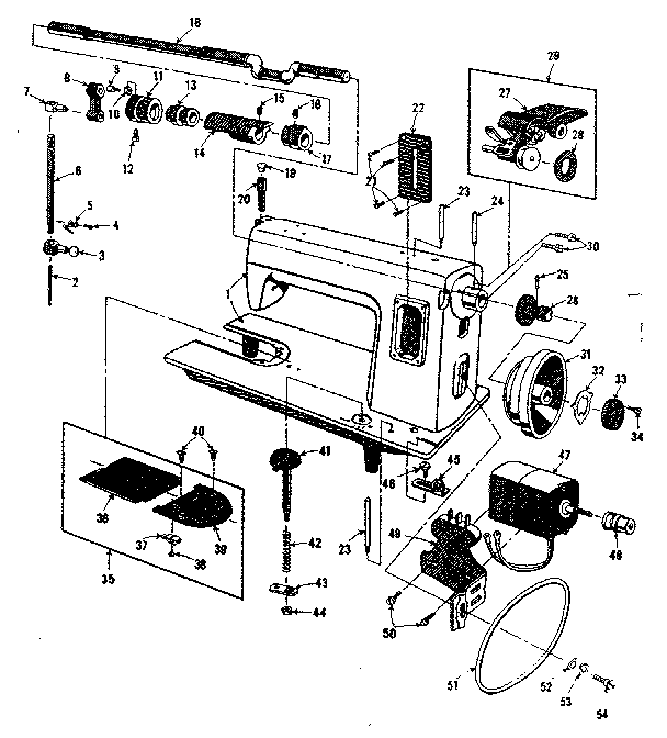 Motor / needle/bobbin and feed plate