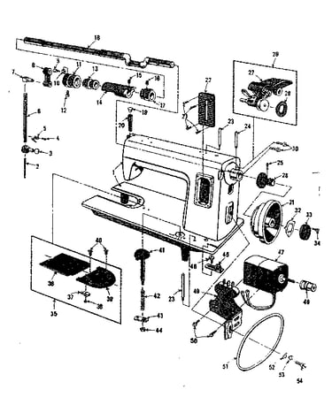 Motor / needle/bobbin and feed plate