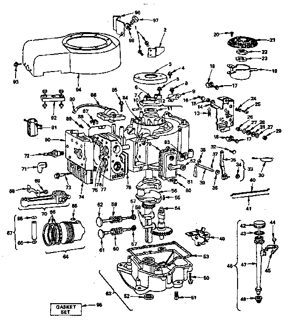 Cylinder, crankshaft and engine base group