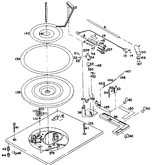 Record changer above base plate parts