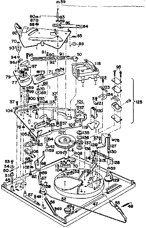 Record changer below base plate parts
