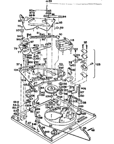 Record changer below base plate parts