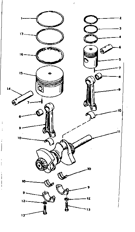 Connecting rod, piston and crankshaft assembly detail