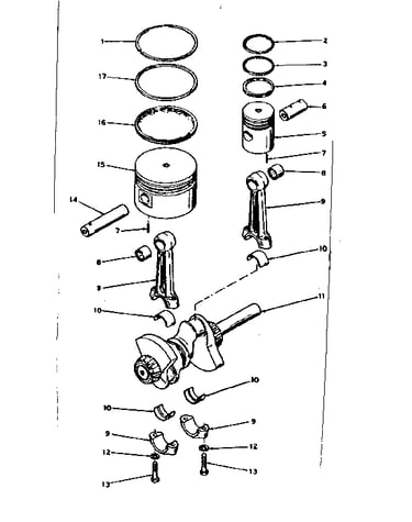 Connecting rod, piston and crankshaft assembly detail
