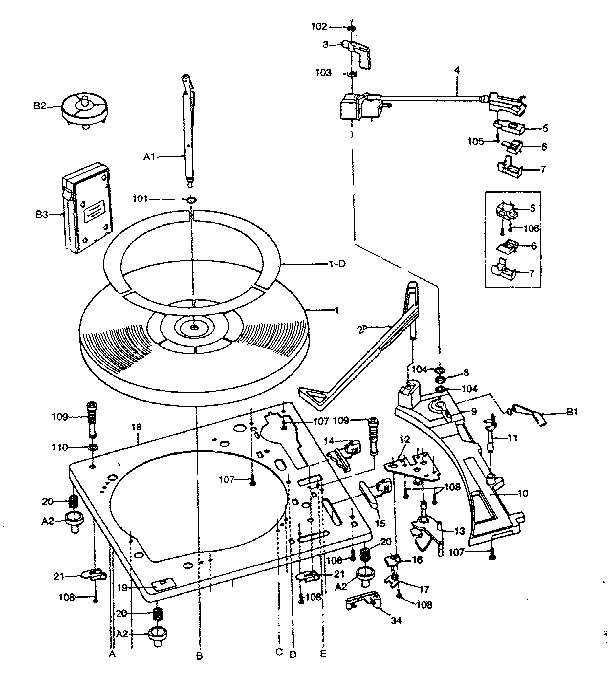 Record changer-above base plate