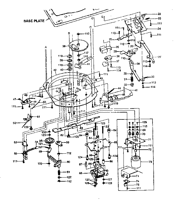 Record changer-below base plate