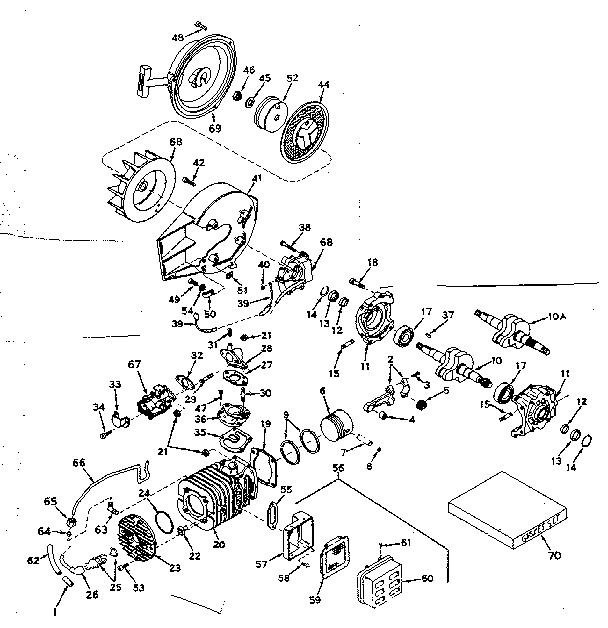 Cylinder, rewind starter, and magneto assembly