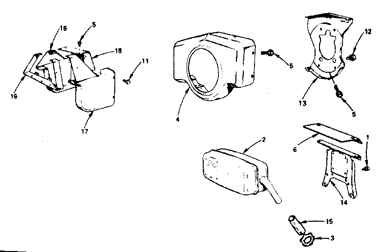 Muffler, air guide and housing group