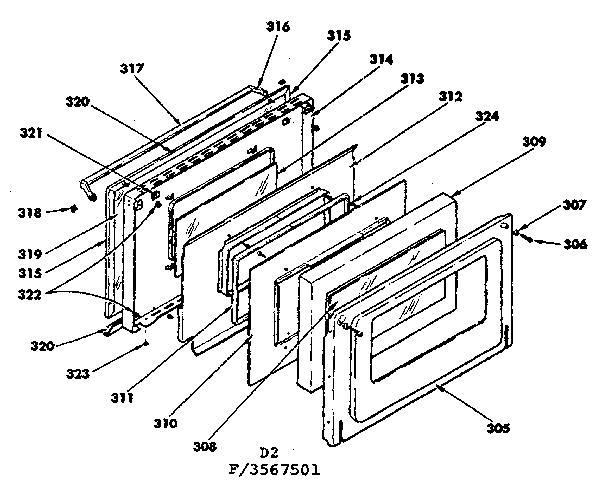 Oven door parts for model no. 155.3567591