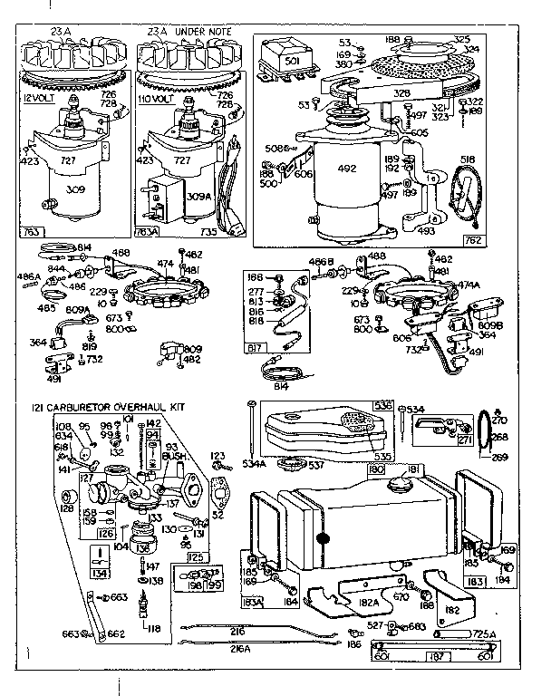 ELECTRIC STARTER, FUEL TANK, AND CARBURETOR OVERHAUL KIT