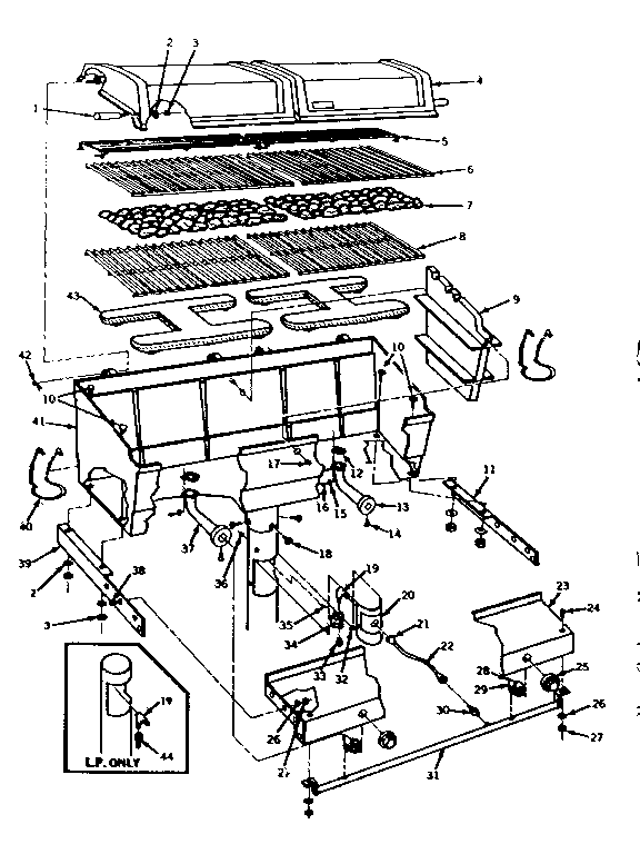 Grill & brnr sctn for permanent post & patio base assemblies