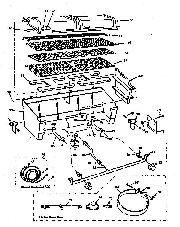 Grill & brnr sctn for portable cart assemblies