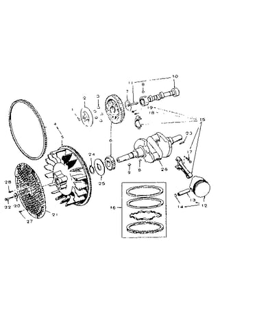 Crankshaft - flywheel, camshaft and piston group
