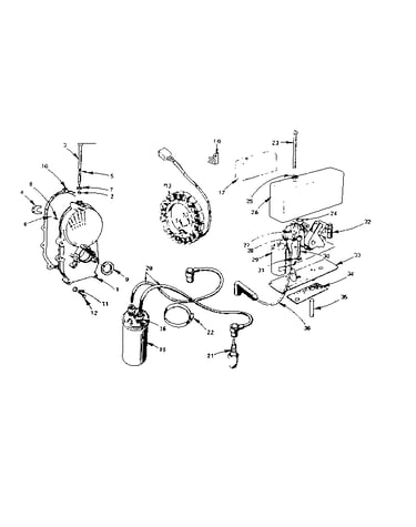 Gearcase, charging stator, breaker box and ignition group