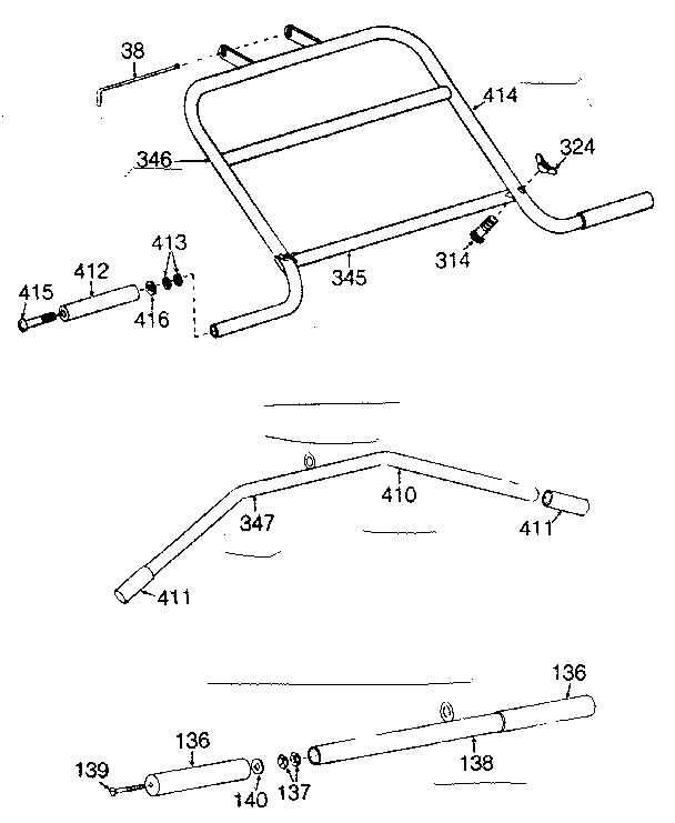 Handlebar assembly, lat bar & short pulley bar