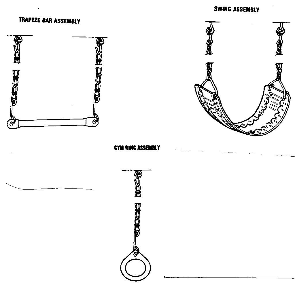 Trapeze, swing & gym ring assemblies