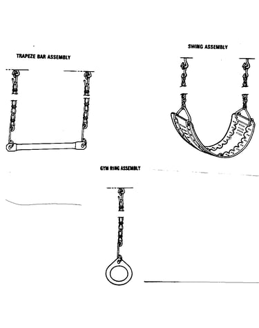 Trapeze, swing & gym ring assemblies