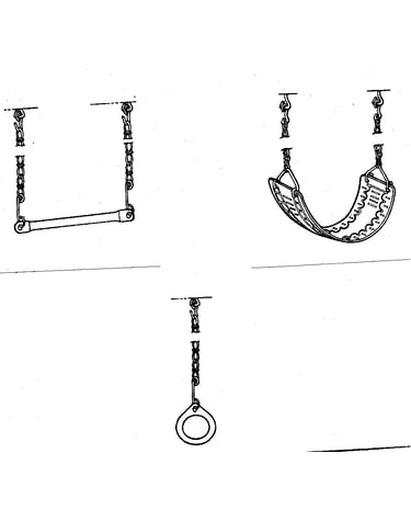 Trapeze, swing, & gym ring assembly