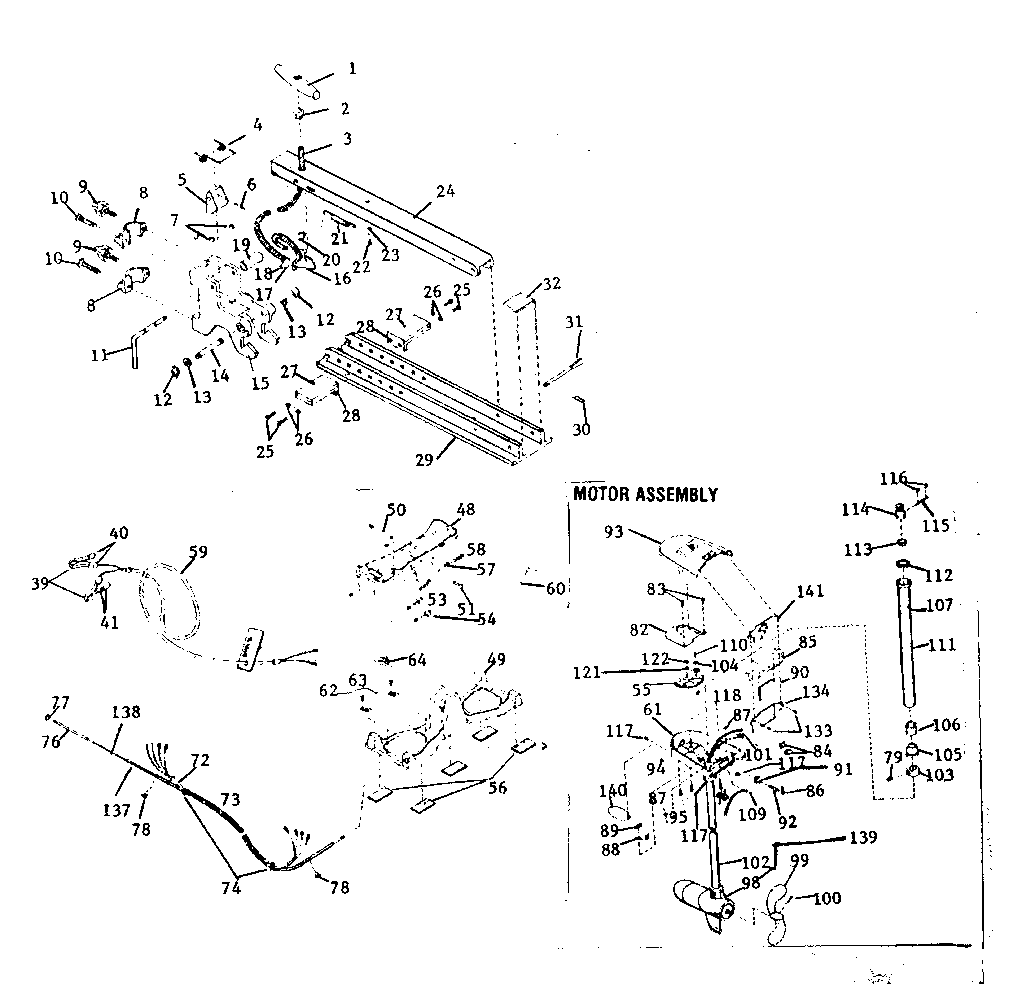 Bow mount, pedal control and motor assemblies