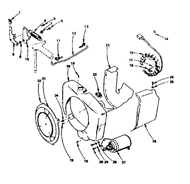Governor, starter, charging alternator & blower housing grp