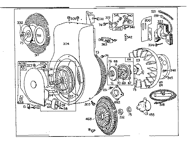 Rewind starter and flywheel assembly