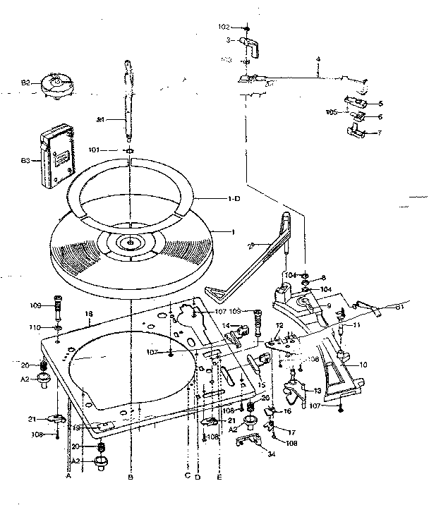Parts above base plate