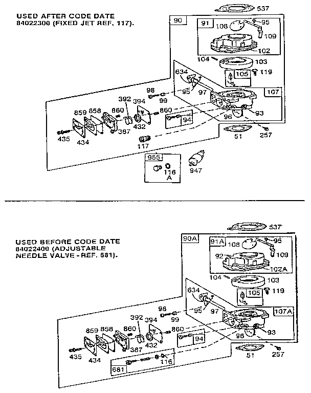 Carburetor assembly (used before and after code date)