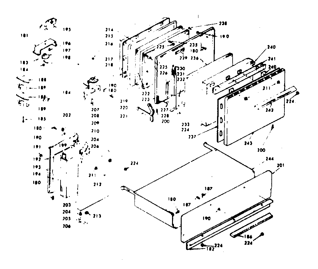 Doors, latch mechanism & drawer
