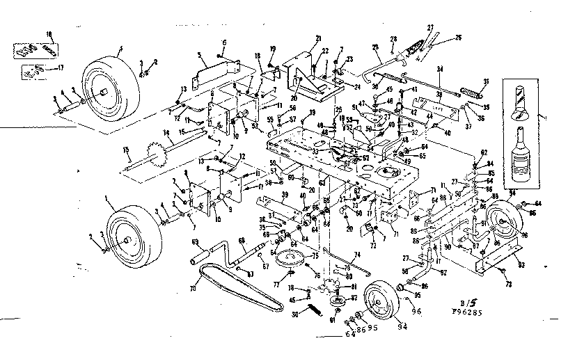 Main frame and wheel assembly