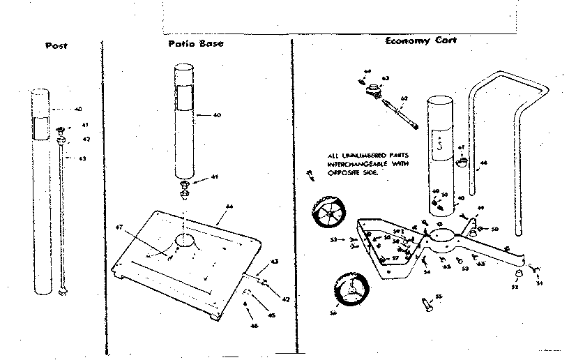 Post, patio base and economy cart parts