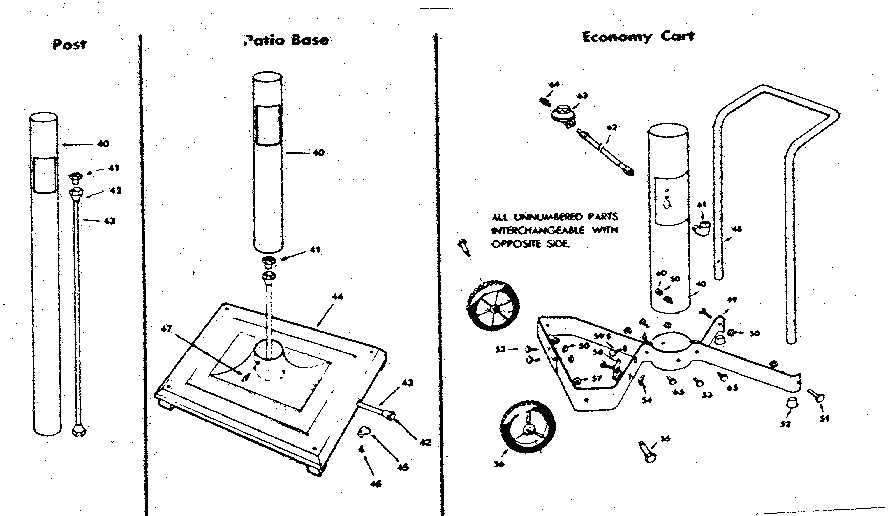 Post, patio base and economy cart