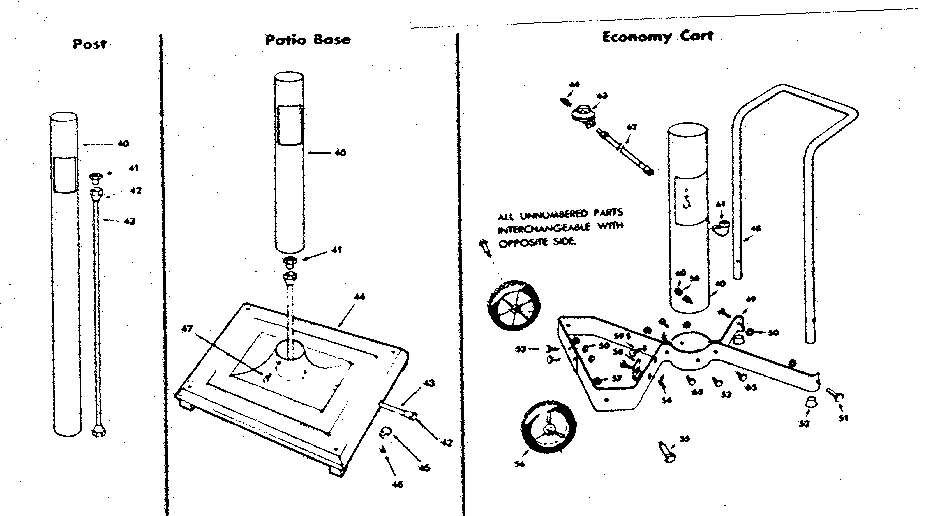 Post, patio base and economy cart parts