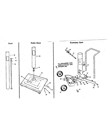 Post, patio base and economy cart parts