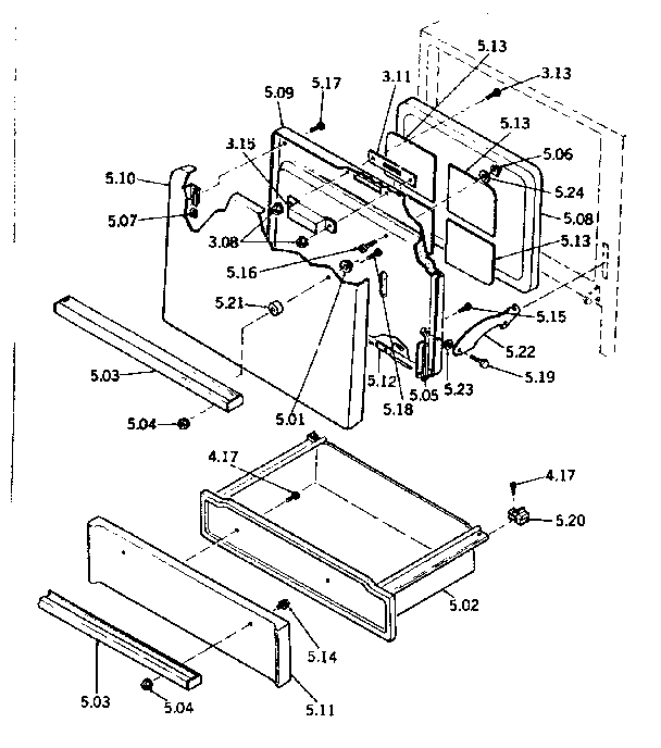 Oven door and storage drawer parts